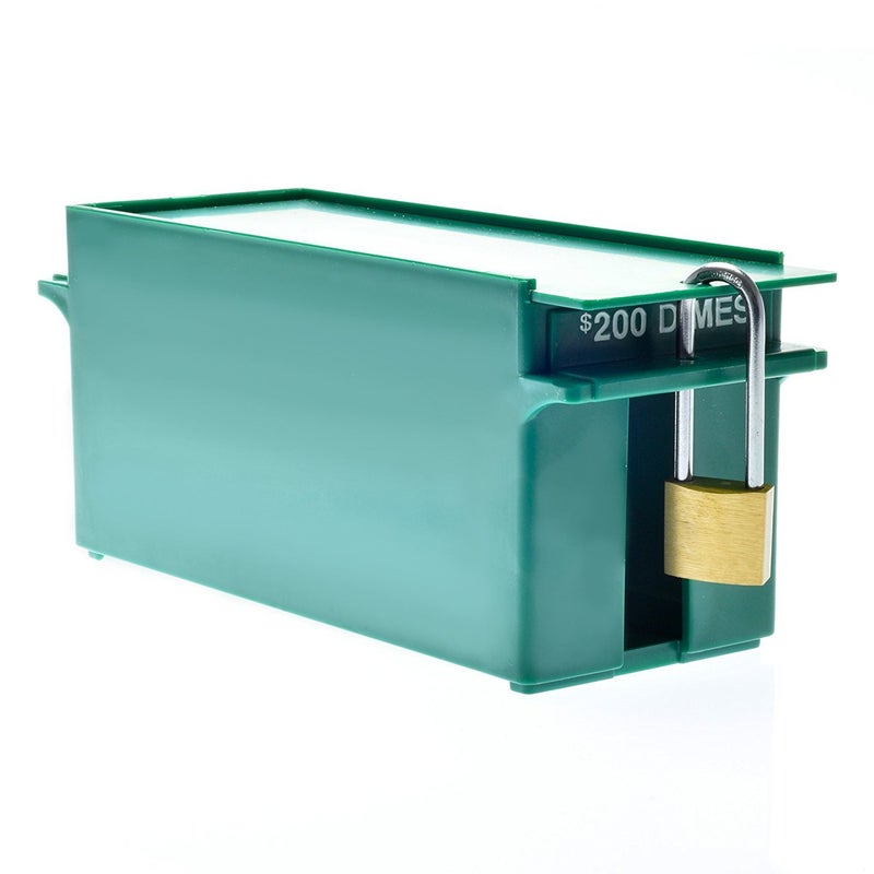 Nadex Large Capacity Rolled Coin Storage Box for Dimes | 200 Dollar Capacity, Lockable Green Wrapped Dimes Tray - Image 1